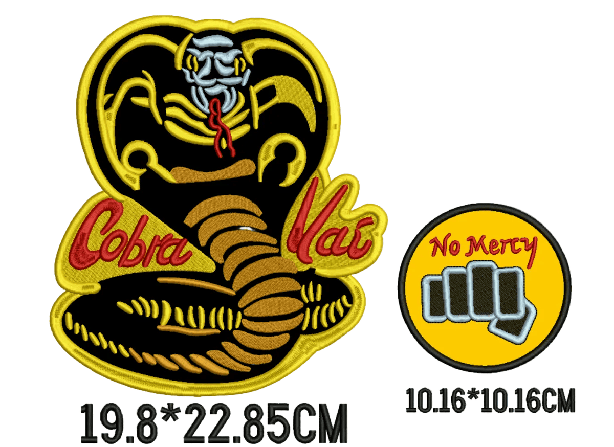 Cobra Kai Patch Set Iron on 9 inch Cobra 4 inch no mercy