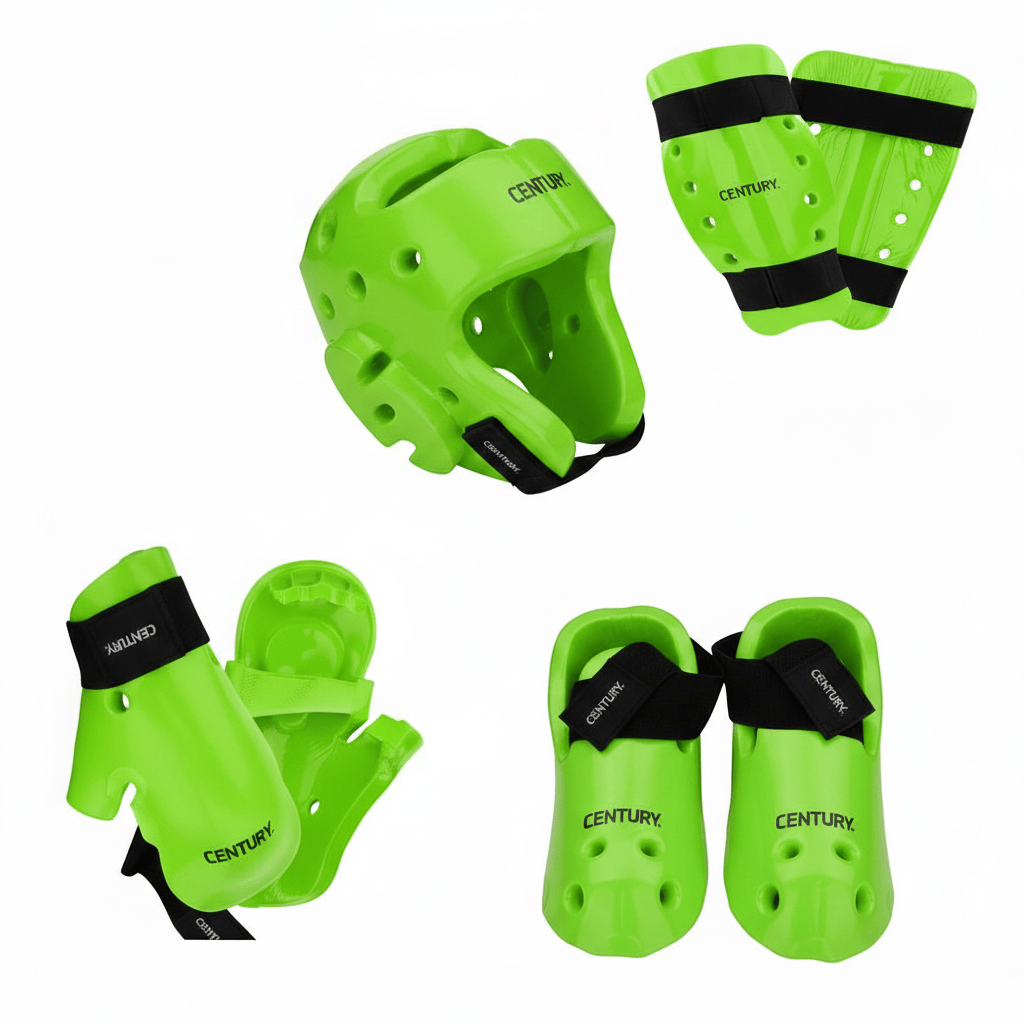 Century sporting goods Green / shoe size child 12-13/child gloves/shin / youth 20-21 inch Century 7 piece karate Taekwondo sparring gear combo set