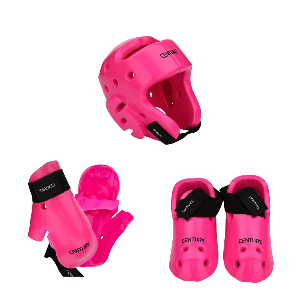 Century sporting goods Pink / shoe size child 12-13/child gloves/shin / youth 20-21 inch Century 7 piece karate Taekwondo sparring gear combo set
