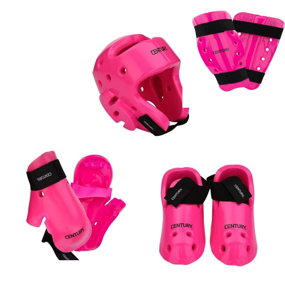 Century sporting goods Pink / shoe size child 12-13/child gloves/shin / youth 20-21 inch Century 7 piece karate Taekwondo sparring gear combo set