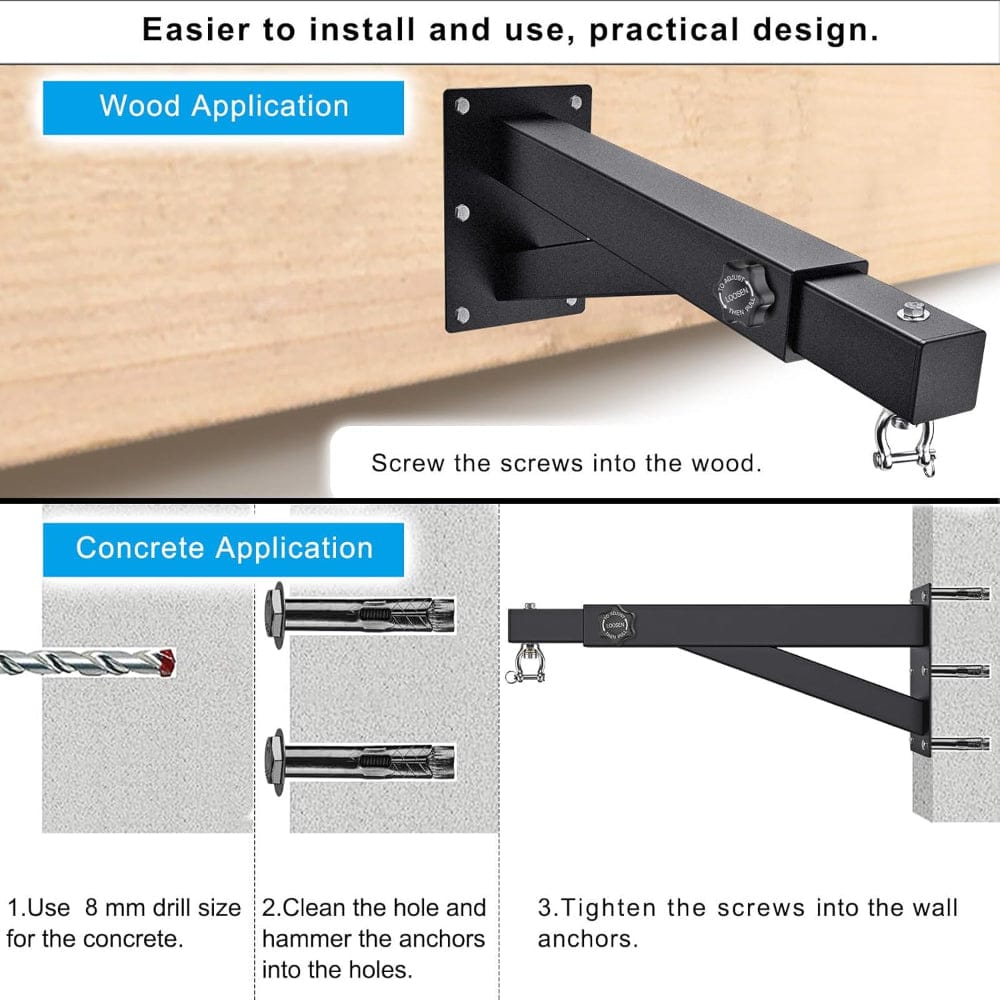 Eclipse Hangers Black / Wall Mount Wall Mount Heavy Bag Hanger, Heavy Duty Punching Bag Stand  800 pound capacity