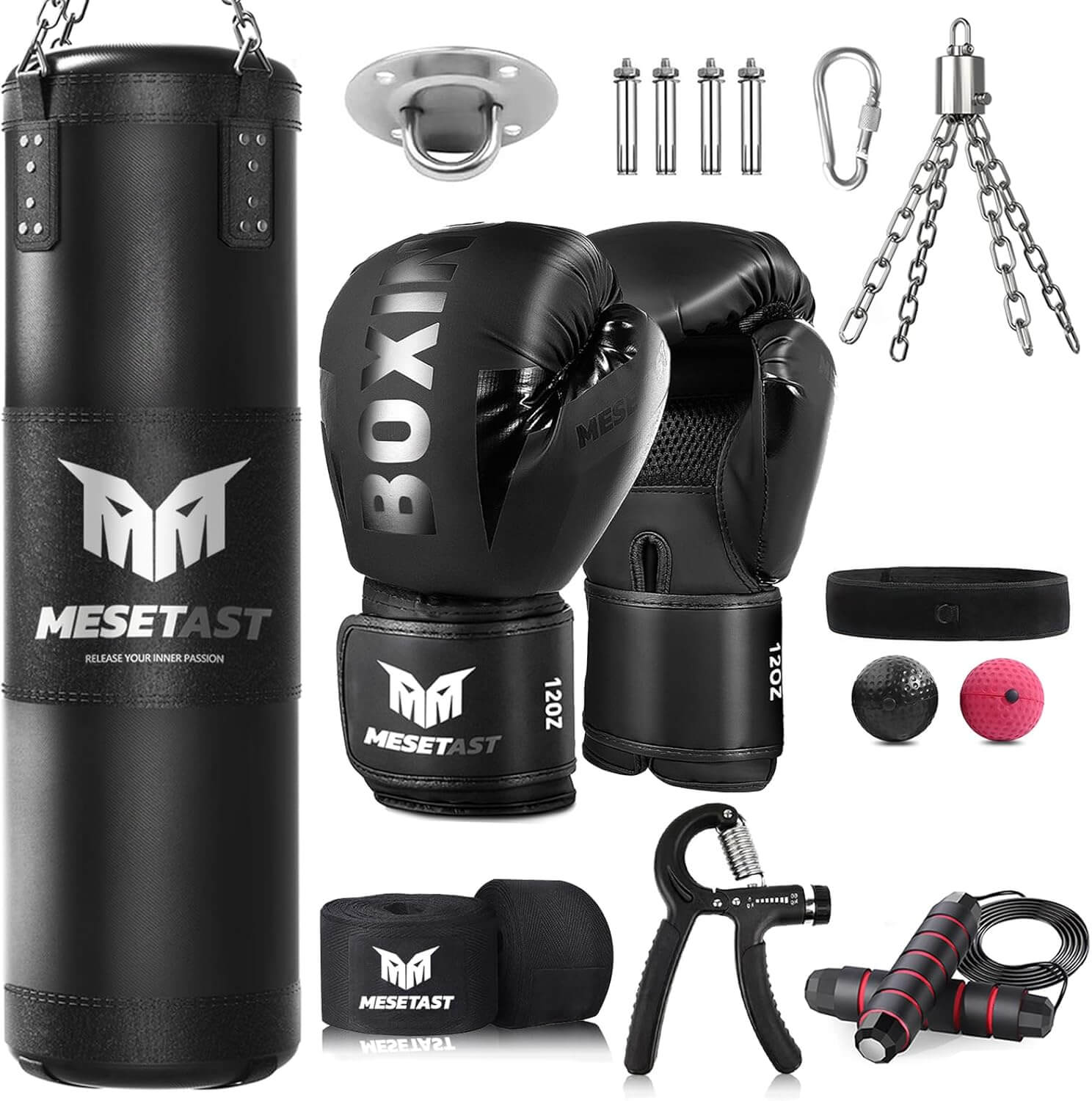 Eclipse Heavy Bags 1.Black Punching Bag for Adults, 4ft Heavy Boxing Bag Training Set-Unfilled Bag