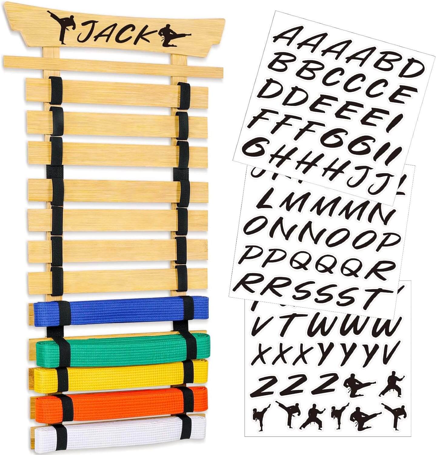 Eclipse Martial Art Supplies sporting goods Bamboo 12 Belts Karate Display Rack-Stickers Martial Arts Holder