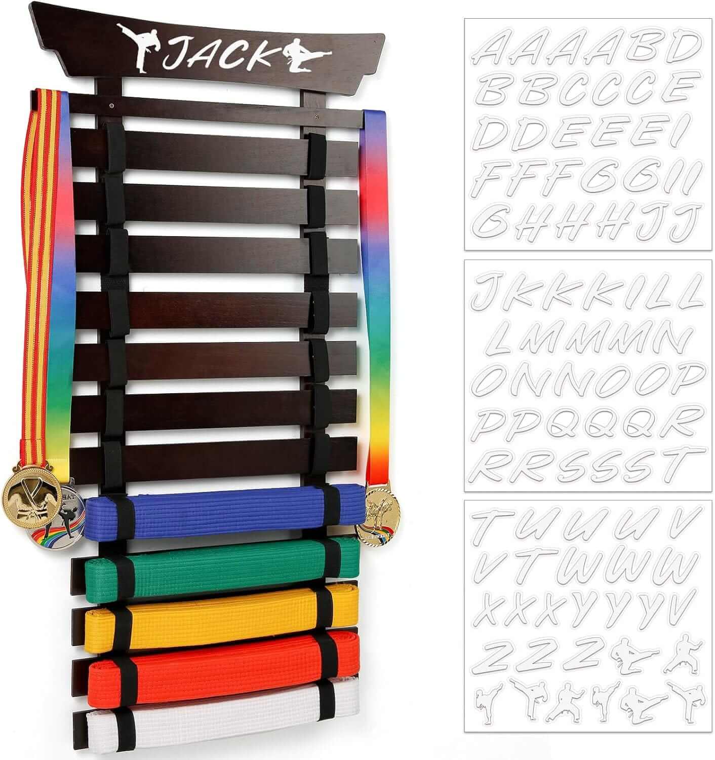 Eclipse Martial Art Supplies sporting goods Walnut 12 Belts Karate Display Rack-Stickers Martial Arts Holder