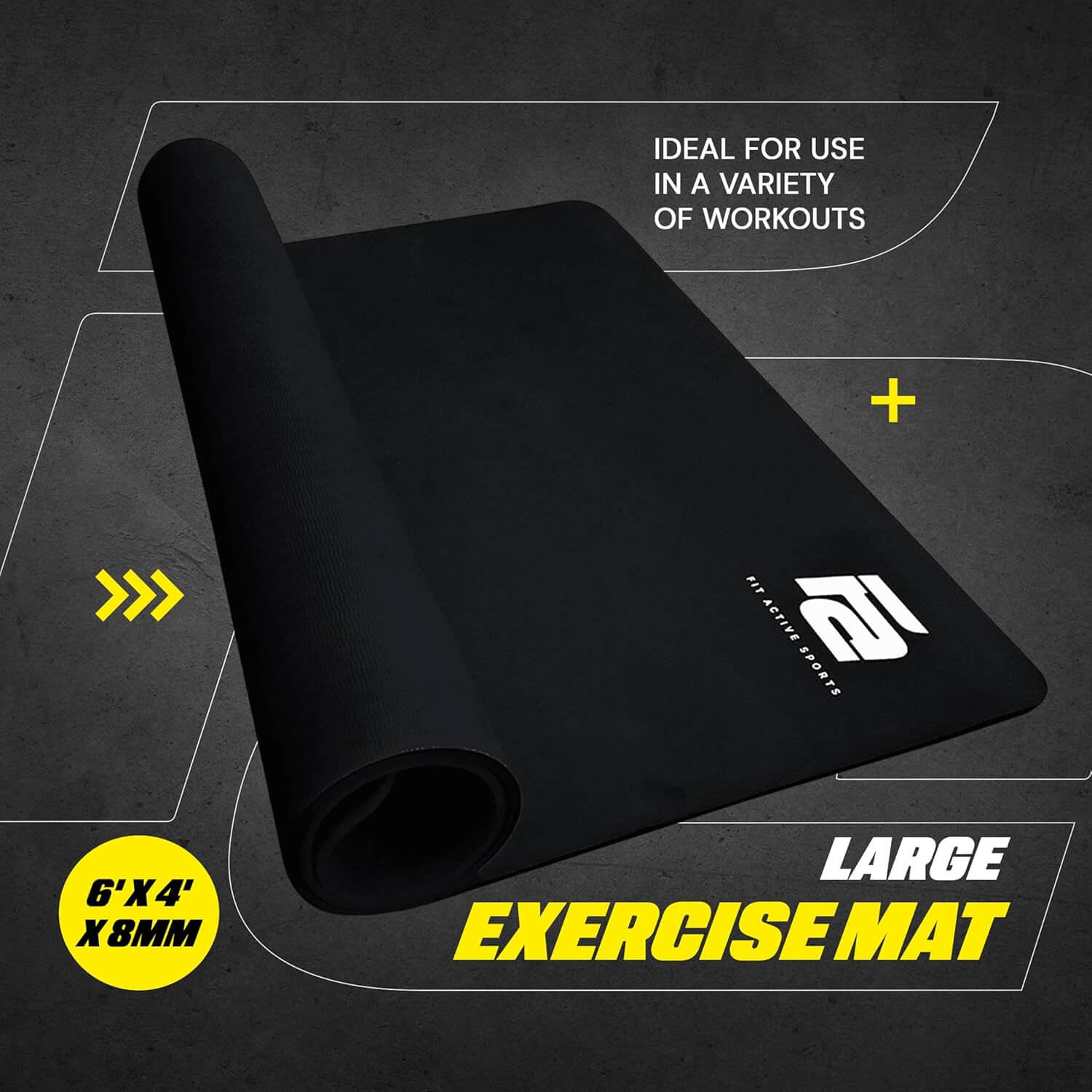 Eclipse Mats Fit Active Sports Large Exercise Mat 6' x 4' x 8mm Non-Slip Extra Wide Workout Mat for Home Gym,