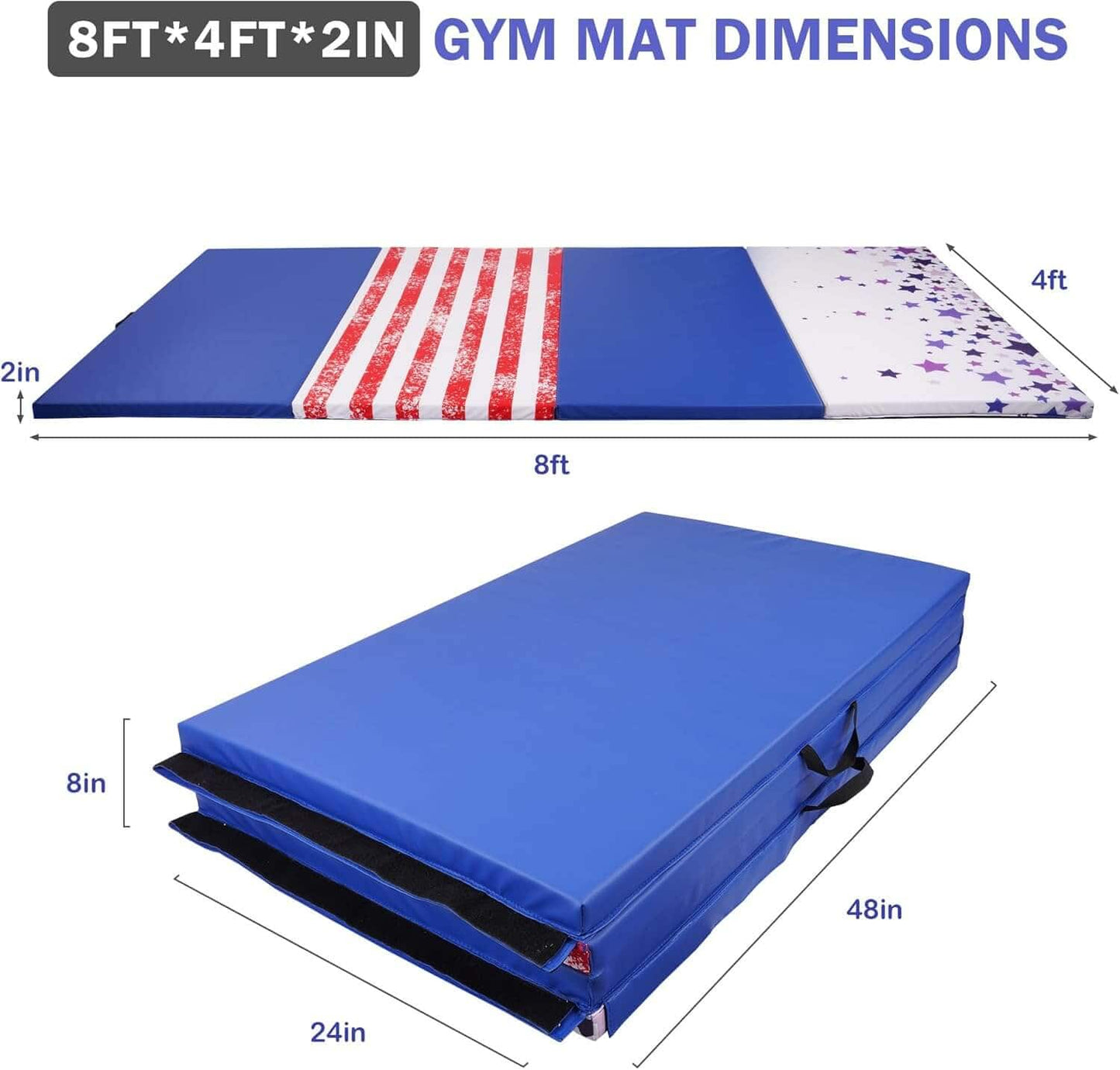 Fitvids Tumbling Mats Folding Exercise Gymnastics Mat, 4'x8'x2"
