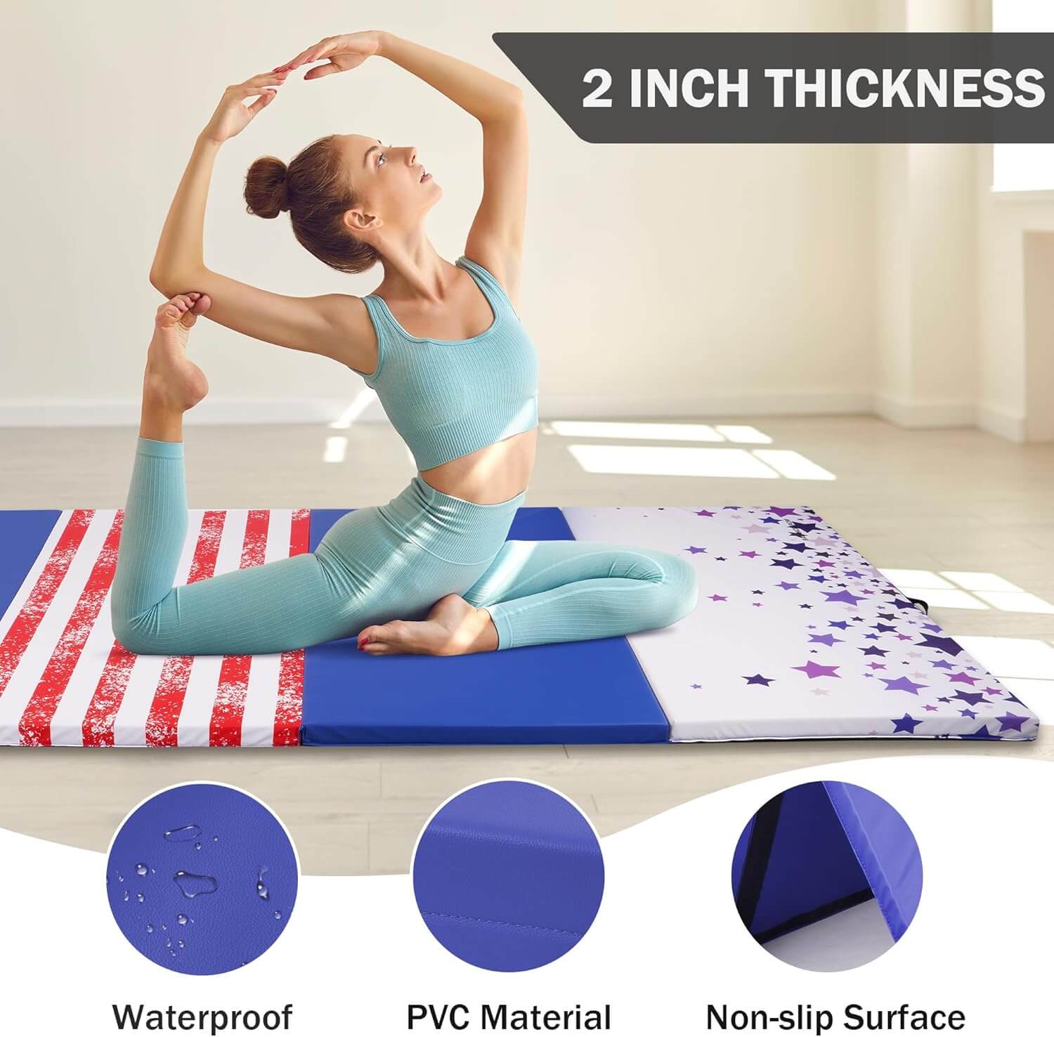 Fitvids Tumbling Mats Folding Exercise Gymnastics Mat, 4'x8'x2"