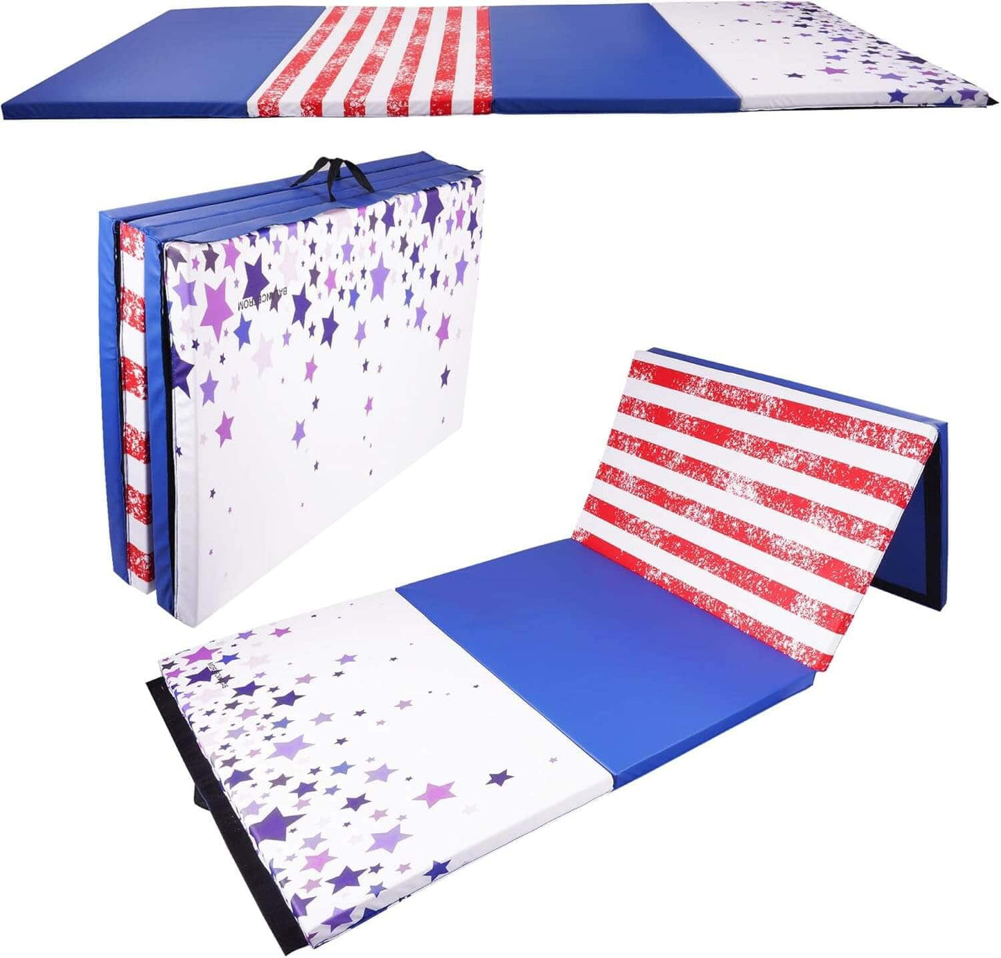 Fitvids Tumbling Mats Star-Stripe Folding Exercise Gymnastics Mat, 4'x8'x2"
