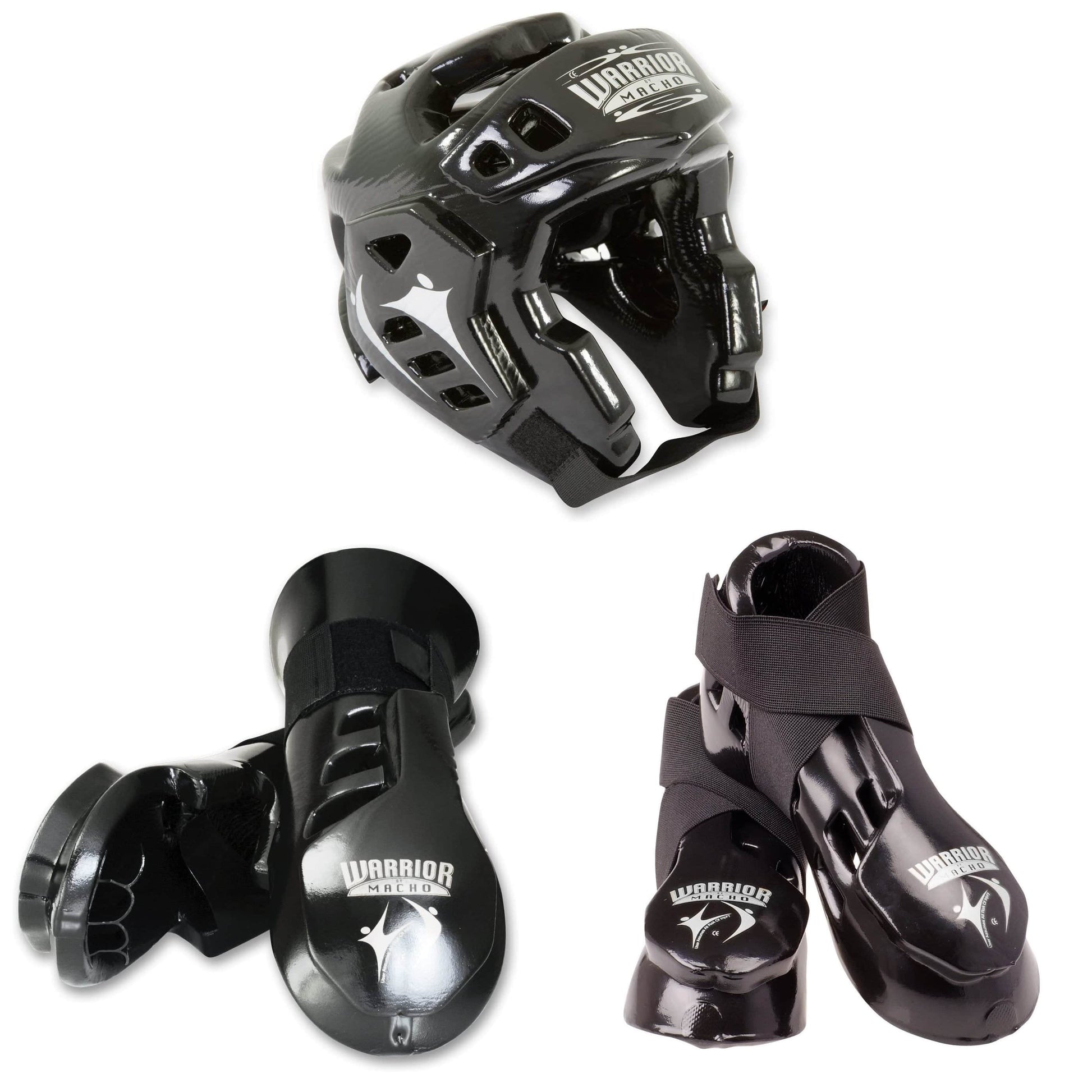 Macho sporting goods Black / child small Kicks/gloves / small 19 1/2-20 1/2 inch Macho Warrior Combo  Karate Sparring Gear Set