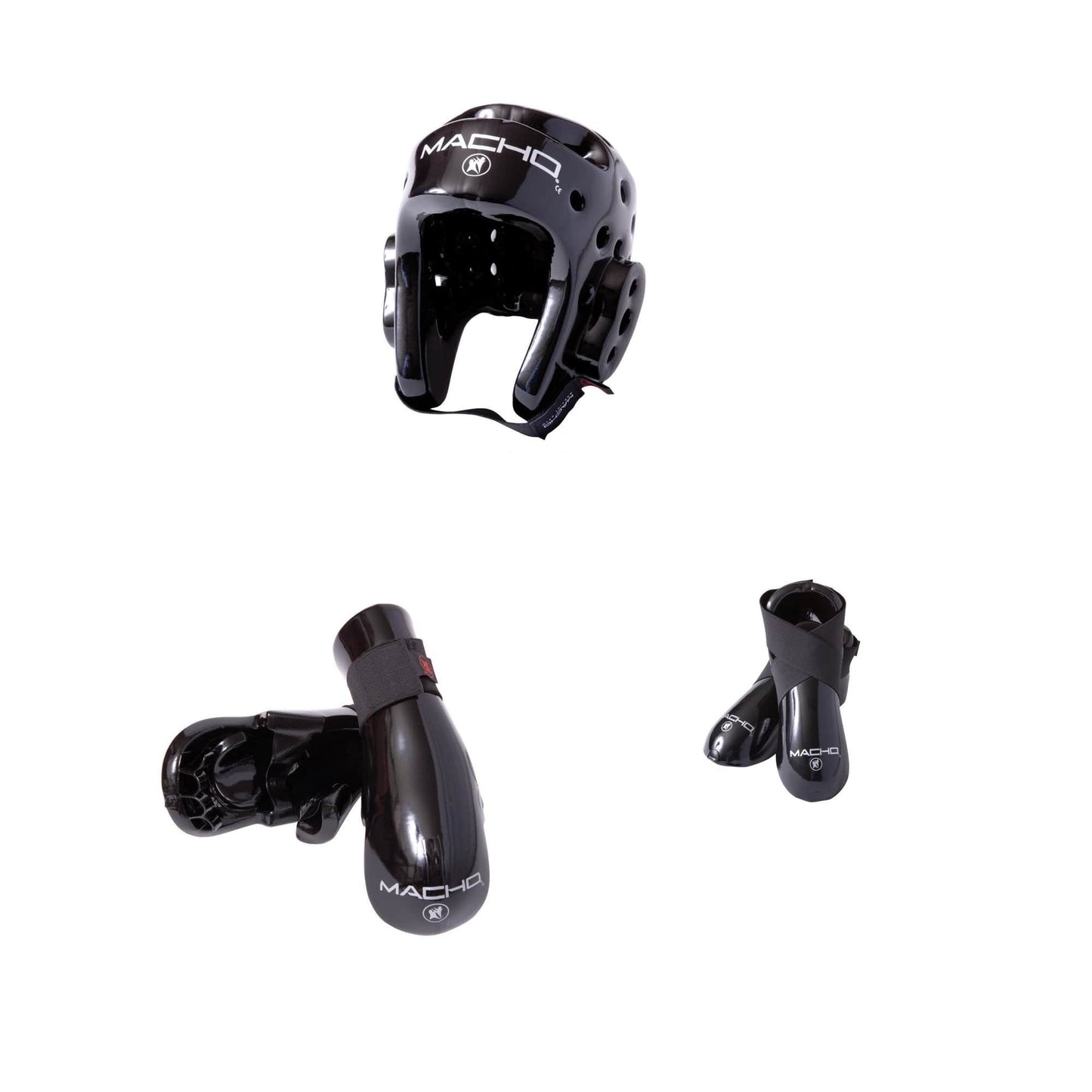 Macho sporting goods Black / child small Kicks/Gloves / small 19 1/2-20 1/2 inch Macho Dyna Combo Karate Sparring Gear Set