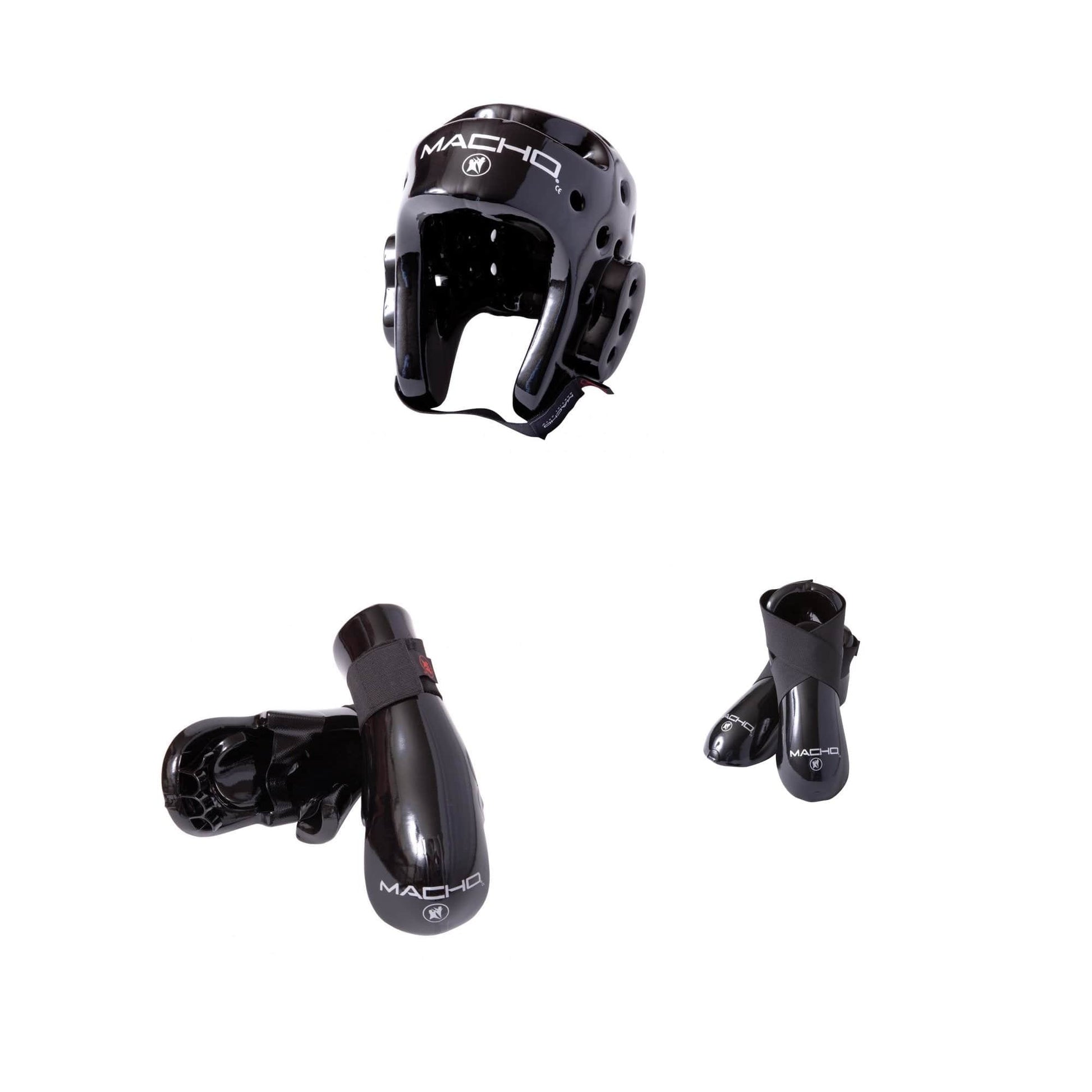 Macho sporting goods Black / child small Kicks/Gloves / small 19 1/2-20 1/2 inch Macho Dyna Combo Karate Sparring Gear Set