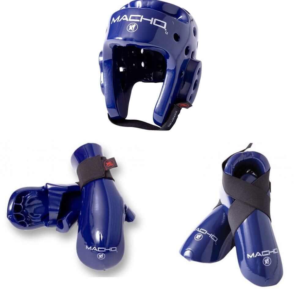 Macho sporting goods Blue / child small Kicks/Gloves / small 19 1/2-20 1/2 inch Macho Dyna Combo Karate Sparring Gear Set