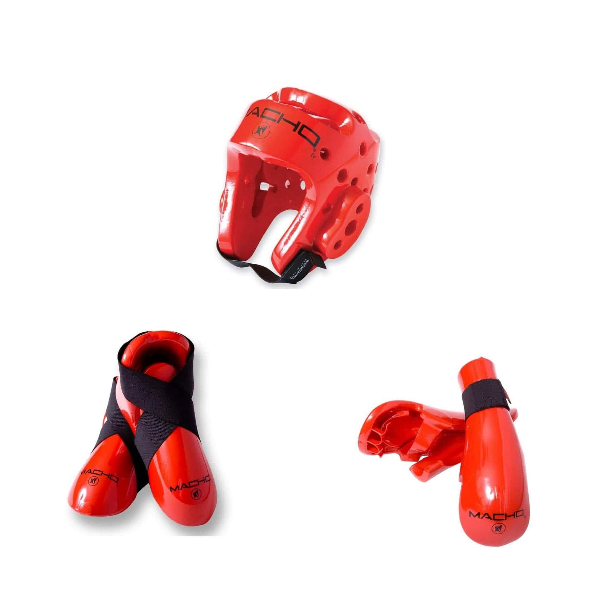 Macho sporting goods Red / child small Kicks/Gloves / small 19 1/2-20 1/2 inch Macho Dyna Combo Karate Sparring Gear Set