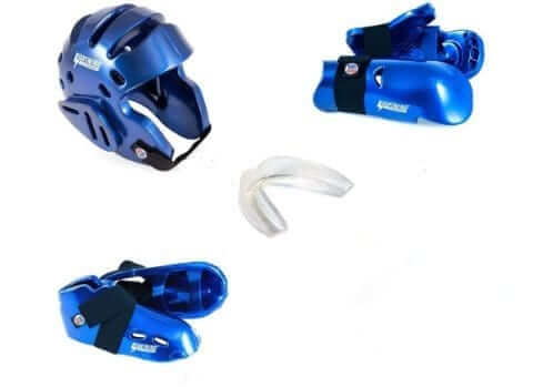 ProForce Sparring Gear Blue / Child Small 1-2 shoe / adult small 19.5-20.5 inch ProForce Lighting 5 Piece Sparring Gear Combo Set with FREE mouth piece