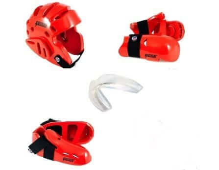 ProForce Sparring Gear Red / Child Small 1-2 shoe / adult small 19.5-20.5 inch ProForce Lighting 5 Piece Sparring Gear Combo Set with FREE mouth piece