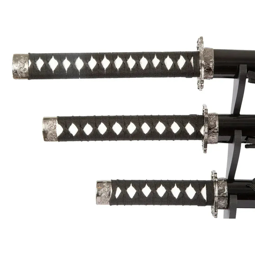 ProForce Sporting Goods Black Dragon 3 Sword Set with table top stand