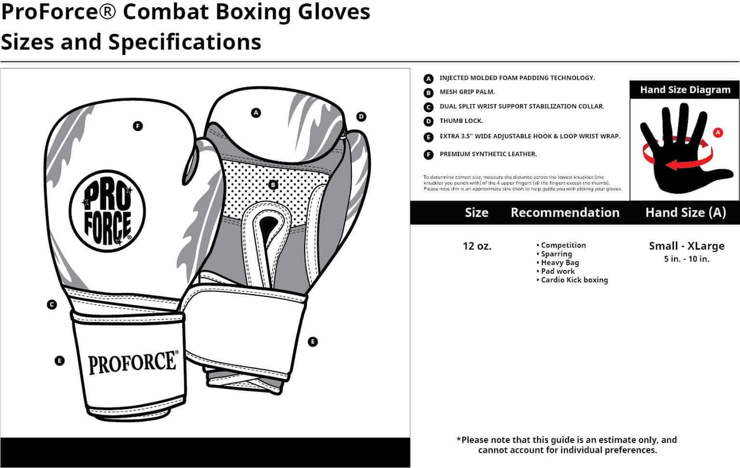 ProForce sporting goods ProForce Combat Boxing Training Glove - 12 oz cardio kickboxing