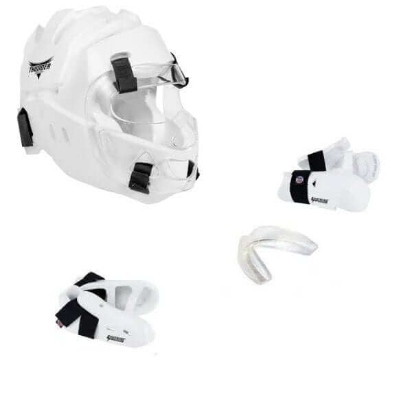 ProForce sporting goods ProForce 5 Piece Sparring Gear Combo Set White Full head face mask
