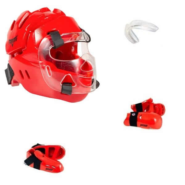 ProForce sporting goods ProForce 5 Piece Sparring Gear Combo Set RED with Full head face mask
