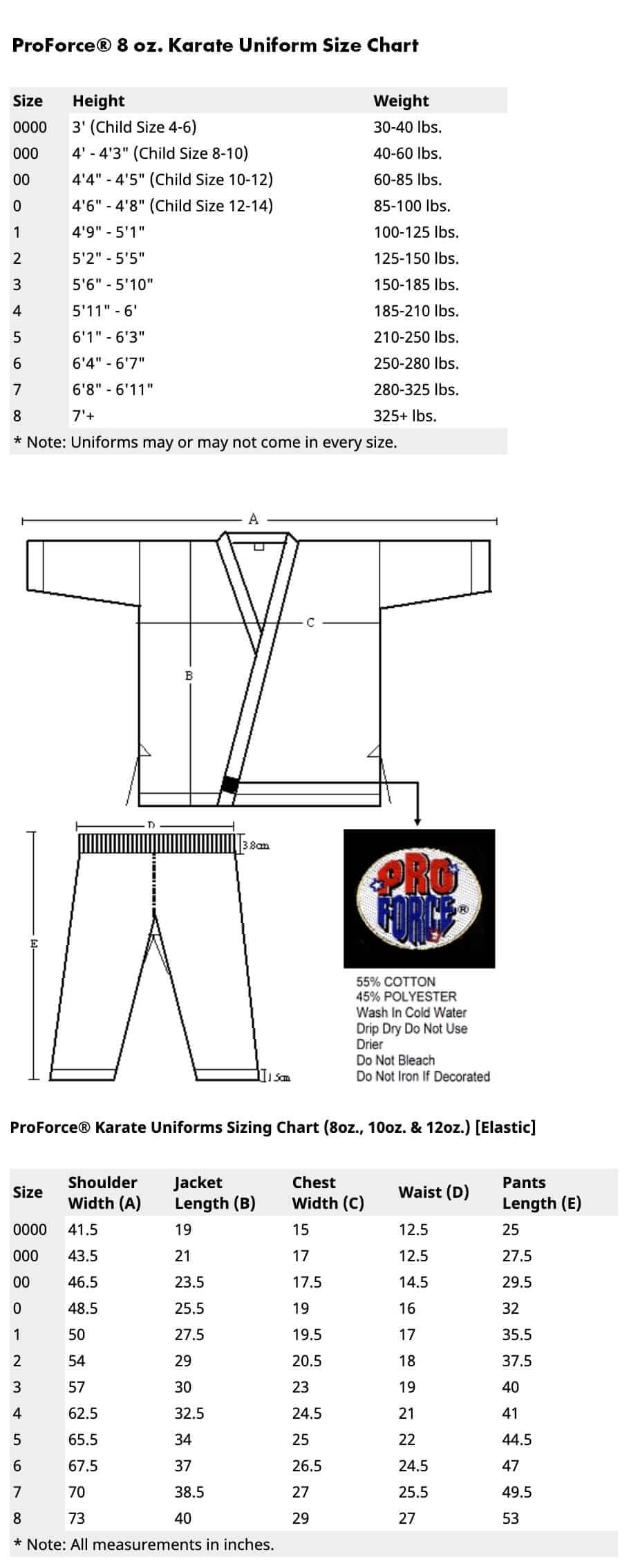 ProForce sporting goods ProForce 8 oz Karate Uniform Elastic Drawstring - 55-45 Blend