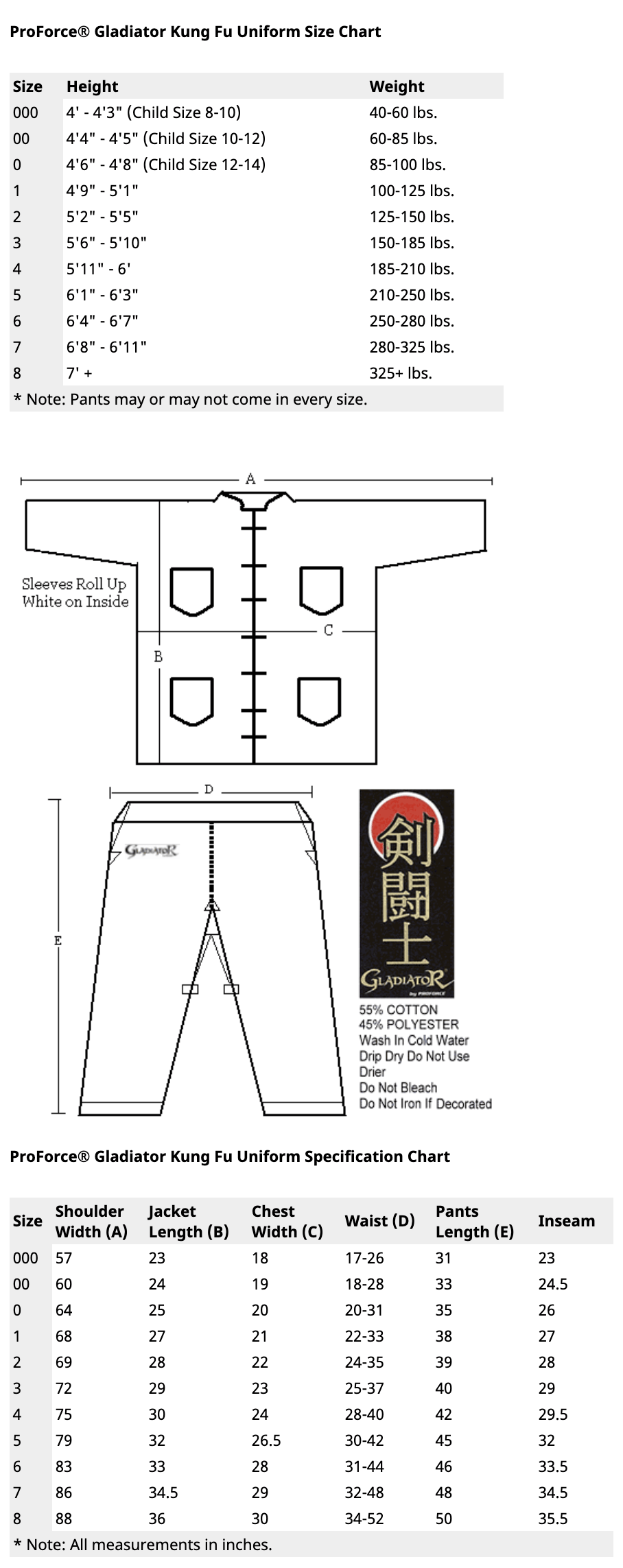 ProForce sporting goods ProForce Gladiator Kung Fu Tai Chi Uniform
