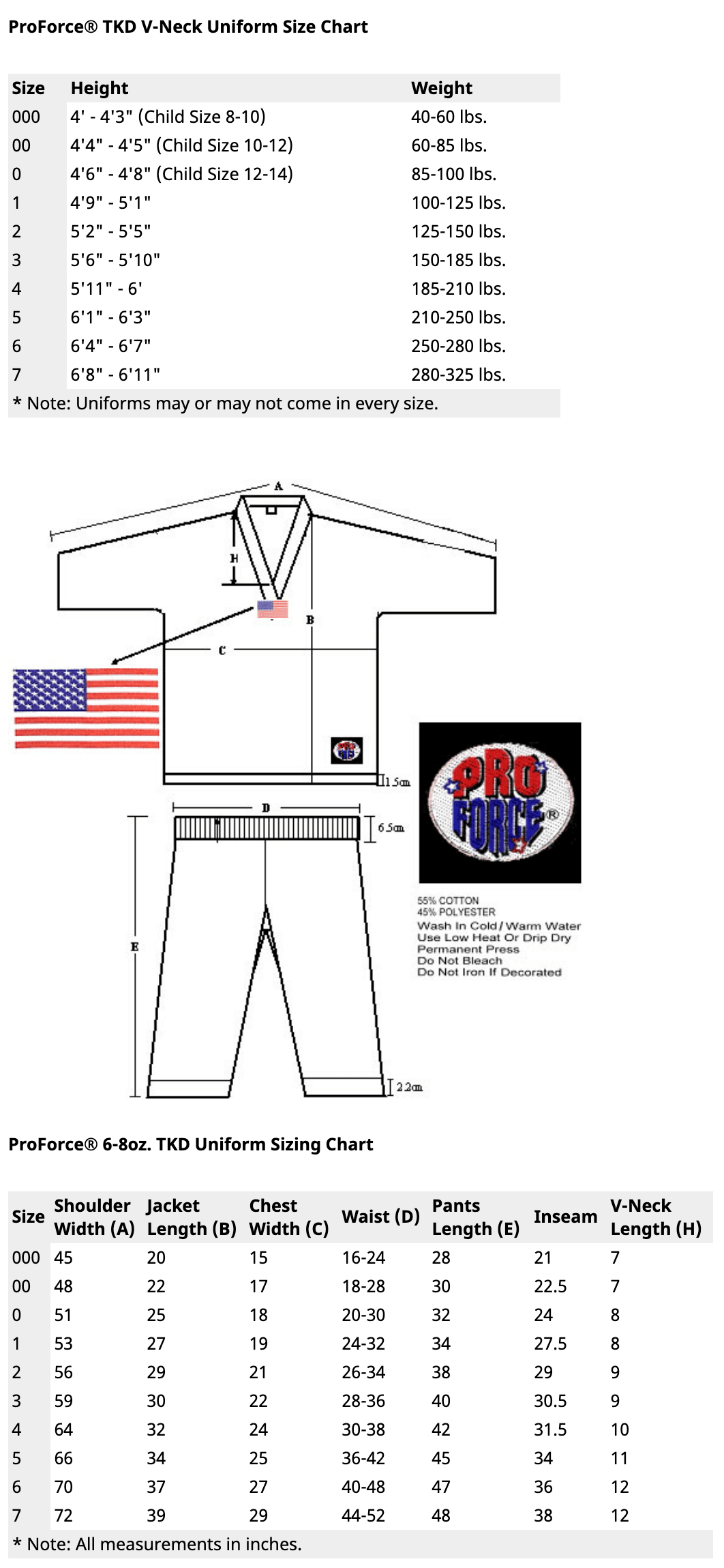 ProForce sporting goods ProForce 6 ounce TKD uniform taekwondo