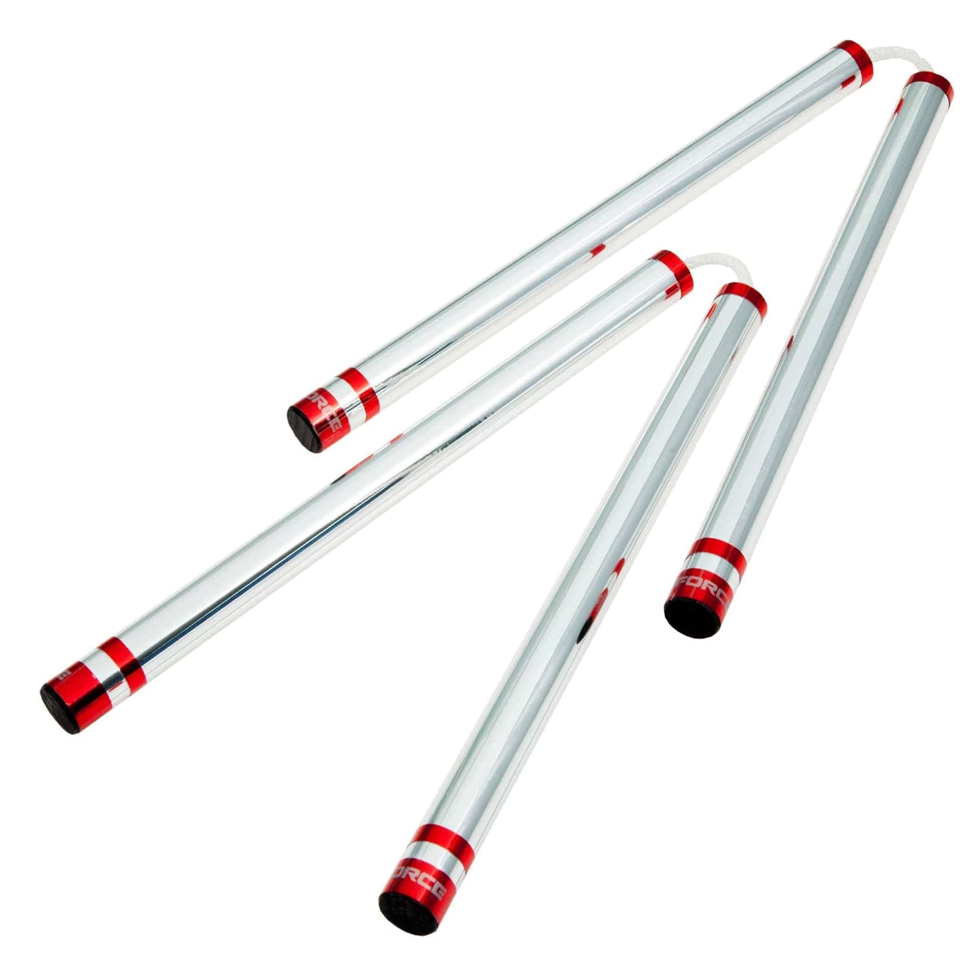 ProForce sporting goods Chrome/Red G-Force Nunchaku Nunchucks with Cord String 2 pair