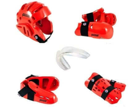 ProForce Sporting Goods Red / ch xs/12-13 / small 19.5-20.5 inch ProForce Lighting 7 Piece Sparring Gear Combo Set