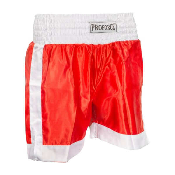 ProForce sporting goods red/white / adult small ProForce Thunder Satin Boxing Trunk kickboxing shorts